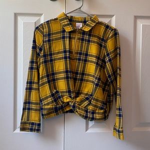 yellow and blue flannel quarter zip